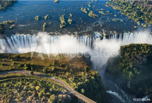 Bild på View of the Falls from a height of bird flight Victoria Falls Mosi-oa-Tunya National parkZambiya and World Heritage Site Zimbabwe An excellent illustration